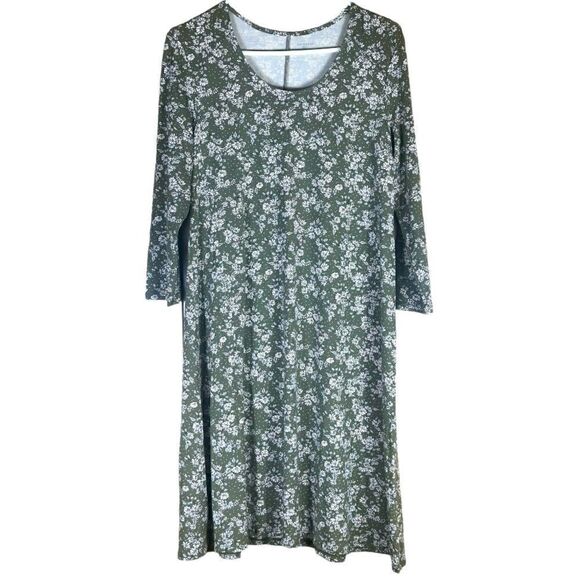 Garnet Hill Olive Dot Floral Seamed Knit Trapeze Dress Size Small NWOT - Picture 2 of 11